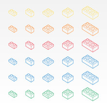 Isometric Brick Block Toys 3d Vector, Colorful Line Art Building Block Bricks For Children. Colorful Bricks Toy Isolated On Background. Part And Piece Like Lego For Decorative Design And Creative.