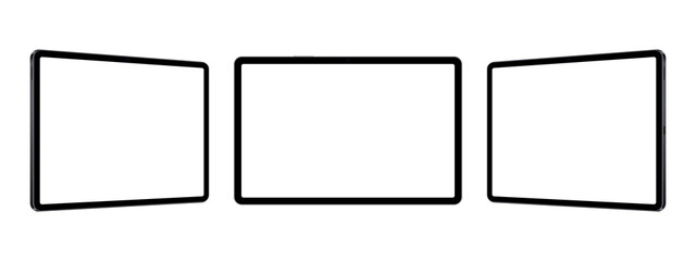 Fototapete - Black Tablet Computers Mockups with Blank Horizontal Screens Isolated on White Background. Vector Illustration