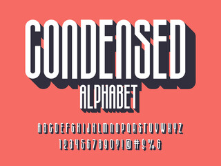 vector of stylized condensed alphabet design with uppercase, numbers and symbols