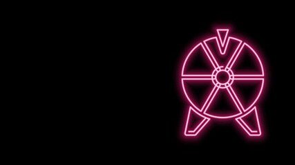 Sticker - Glowing neon line Lucky wheel icon isolated on black background. 4K Video motion graphic animation