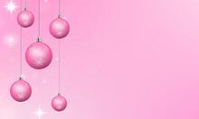 Pink Christmas Background. Baubles Decorated With White Snowflakes. Shimmering Effect And Empty Space To Copy Text. Winter Festive Background. 3D Illustration.