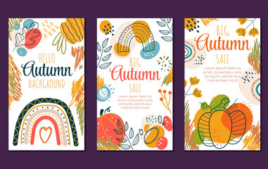 Wall Mural - Abstract hello autumn boho flyers banners invitation special offer design template isolated set