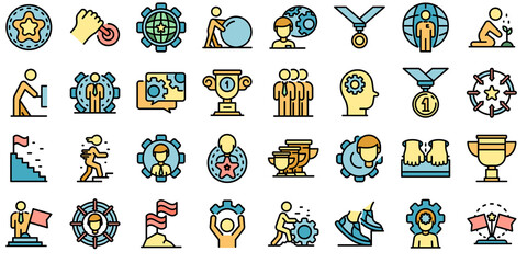 Poster - Effort icons set. Outline set of effort vector icons thin line color flat on white