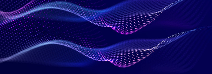 Poster - Beautiful curved wave on a dark background. Digital technology background. Concept of network. 3D