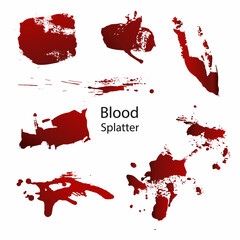 Aufkleber - A set of realistic blood splashes.Drop and drop of blood.Blood stains isolated on a white background.Vector illustration