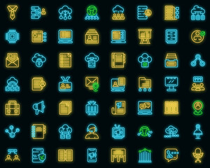 Poster - Customer database icons set. Outline set of customer database vector icons neon color on black