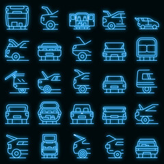 Poster - Trunk car icons set. Outline set of trunk car vector icons neon color on black