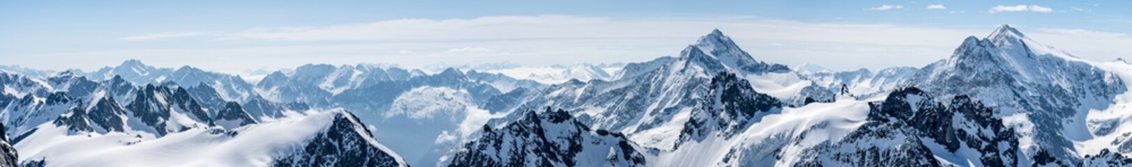 Canvas Print - Switzerland, Panoramic view on Snow Alps and Blue Sky around Titlis mountain