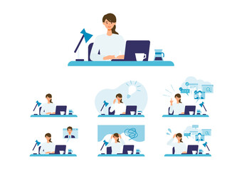 Wall Mural - Telecommuting concept. Vector illustration of people having communication via telecommuting system.