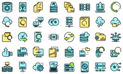 Poster - Backups icons set. Outline set of backups vector icons thin line color flat on white