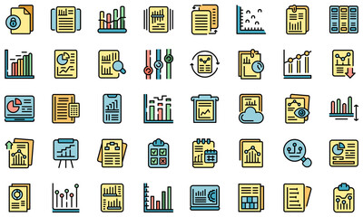Poster - Business report icons set. Outline set of business report vector icons thin line color flat on white