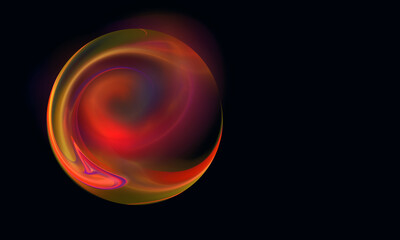 Wall Mural - Glowing 3d multicolored plasma ball with red yellow orange blue swirling stains rotates and levitates in deep dark space. Great as creative banner, artistic background or unusual cover or print.