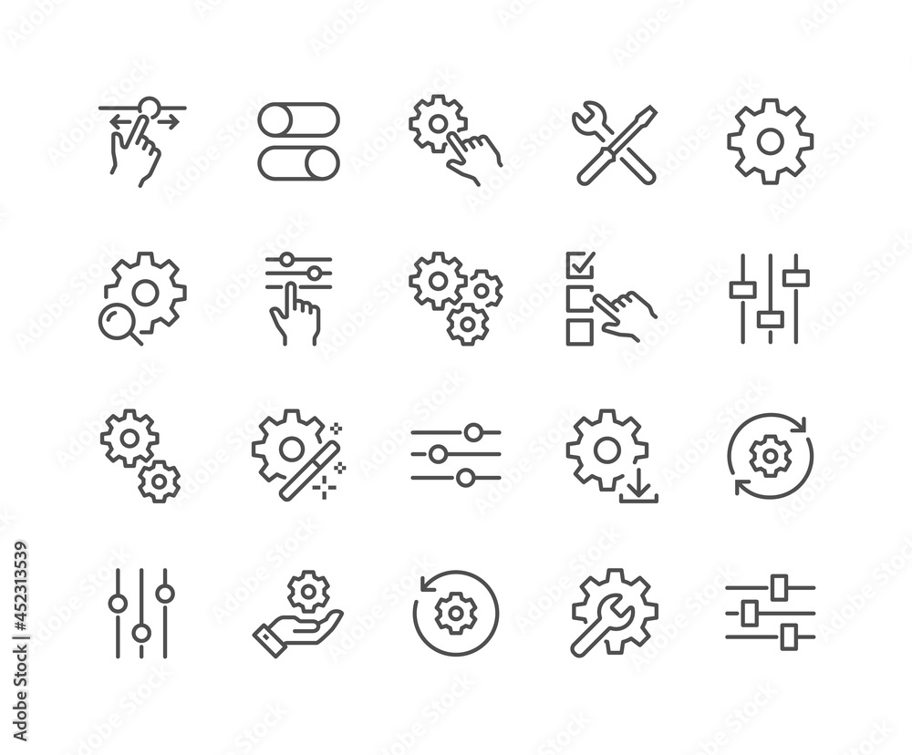 Simple Set of Setup and Settings Related Vector Line Icons. Contains such Icons as Installation Wizard, Download, Restore Options and more. Editable Stroke. 48x48 Pixel Perfect. - obrazy, fototapety, plakaty 
