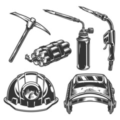 Welder and miner work tools collection