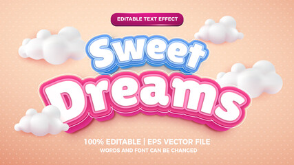 Sweet dreams editable text effect cute cartoon 3d template style