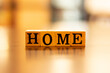 The word home and blur background,The word on wood square cubes,Concept word cubes, Wooden box