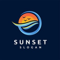 Poster - Sunset logo with ocean concept