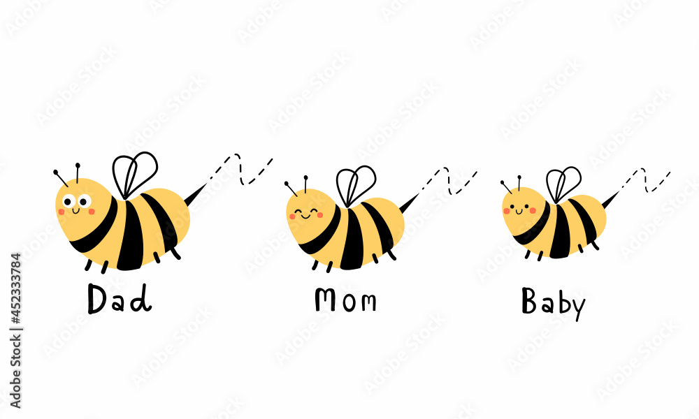 Bee cartoon and hand written font on white background vector ...