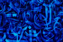 Abstract Blue Background With Graffiti On The Wall. Modern Backdrop In Neon Color.