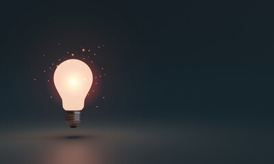 Fototapete - Lightbulb glowing in dark area with copy space for creative thinking and solving solution concept by 3d rendering technique.
