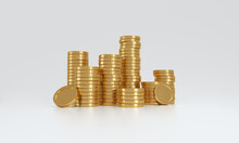 Stack Of Gold Coins On White Background. Prosperity Concept.