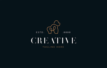 Fototapete - Elegant Gorilla Logo Design. Abstract Animal Gorilla Line Art Icon Design Template from Side View