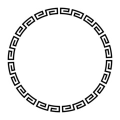 Wall Mural - Meander circle with simple meander pattern. Circle frame and decorative border, made of angular spirals, shaped into a seamless motif, also known as Greek key. Black and white illustration over white.