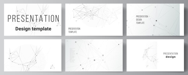 Poster - Vector layout of presentation slides design business templates, template for presentation brochure, brochure cover, report. Gray technology background with connecting lines and dots. Network concept.