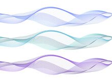 Abstract Wave Swoosh, Blue,teal And Purple Color Flow. Air Waves With  Transparent Veil Texture, Undulate Curves And Swirl,s For Design,  Isolated Don White Background. Vector Illustration.