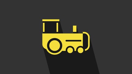 Poster - Yellow Toy train icon isolated on grey background. 4K Video motion graphic animation