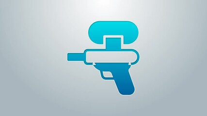 Poster - Blue line Water gun icon isolated on grey background. 4K Video motion graphic animation