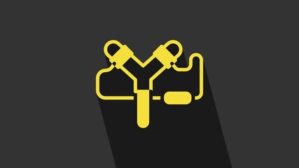 Poster - Yellow Slingshot icon isolated on grey background. 4K Video motion graphic animation