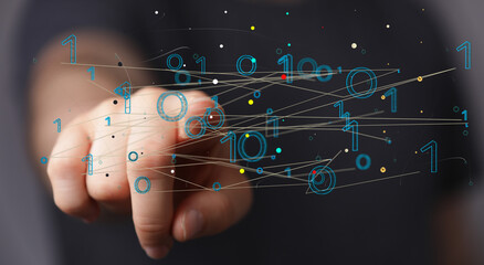 Digital cyberspace with particles and Digital data network connections concept.