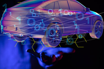 Aufkleber - Hologram auto, futuristic polygonal model auto.