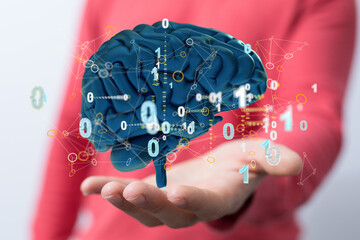 Fototapete - Brain. Low poly abstract digital human brain. Neural network. IQ testing