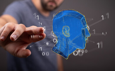 Poster - Human head and brain.Deep learning , Machine learning and artificial intelligence , AI Technology,