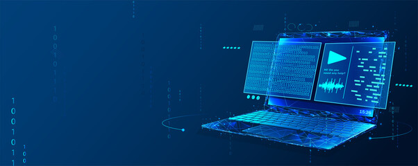 digital vector illustration. low-poly frame online educational blue background. online education, on