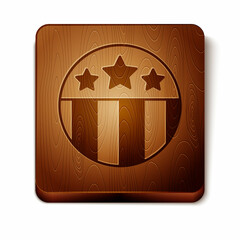 Sticker - Brown Medal with star icon isolated on white background. Winner achievement sign. Award medal. Wooden square button. Vector