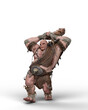 3D rendering of an ogre in battle armour and holding a club over his head ready to smash his enemy isolated on white.
