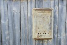 Wooden Wall And Old Iron Mailbox Copy Space