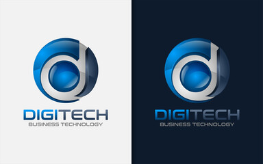 Poster - Abstract Initial Letter D with Circle and 3D Modern Style Logo Design. Tech Futuristic Vector Logo Design.
