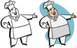 © RTRO - A vintage retro cartoon of a chef in his uniform gesturing to the right.