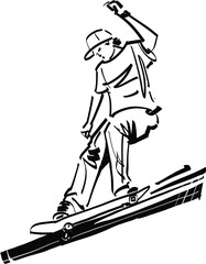 Wall Mural - the vector sketch of the skateboarder jumping on a skateboard