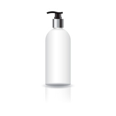 Wall Mural - Blank white cosmetic round bottle with silver pump head for beauty or healthy product mockup template.