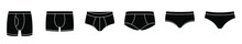 Underpants Icon. Set Of Men's Underwear Icons. Vector Illustration. Men's Underpants Vector Icons. Black Underwear Icons