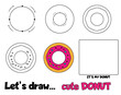 Drawing tutorial for children. Printable creative activity for kids. How to draw step by step donut