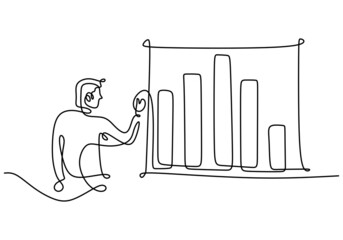 Poster - continuous one line of man doing business presentation. a professional businessman presenting econom