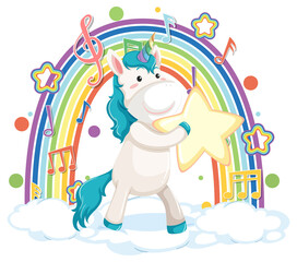 Sticker - Unicorn standing on cloud with rainbow and melody symbol