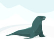 Funny seal in the north, sea cat, walrus. Wildlife, North Pole. Flat design. 