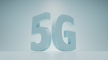 Poster - 3d render background with cell generation title. Bright 5G text title...